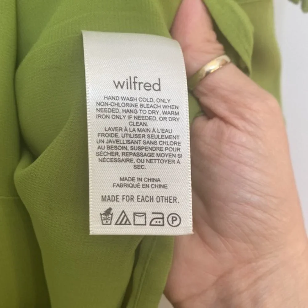 Aritzia Wilfred Green Sleeveless Self Tie Smock Mini Fable Dress Size 14 - Picture 8 of 9